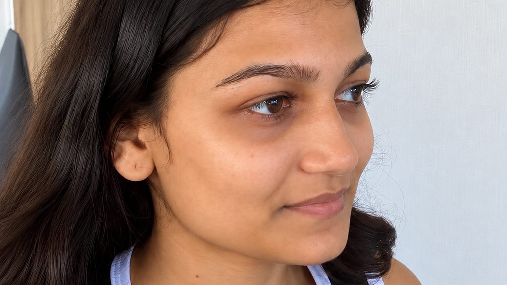 Three-quarter view of the same patient's face and jawline after HIFU treatment at Absolute Cosmetic Clinic