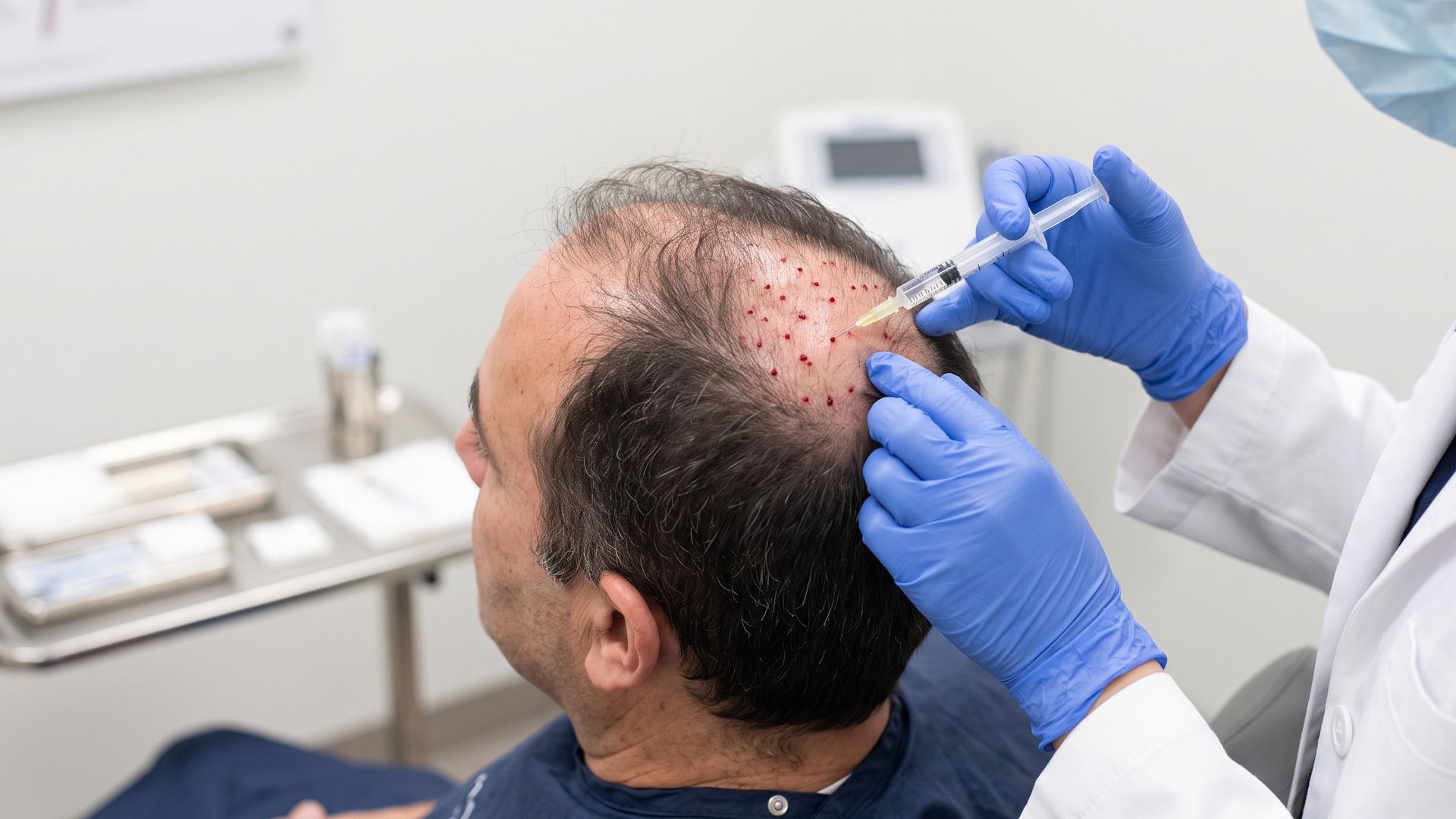 Patient having a scalp and hair assessment at the clinic