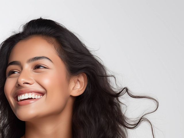 A smiling woman with fresh, glowing skin